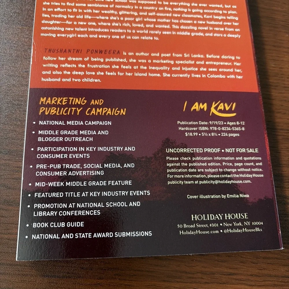 I Am Kavi by Thushanthi Ponweera Book Uncorrected Proof Advance Readers Copy